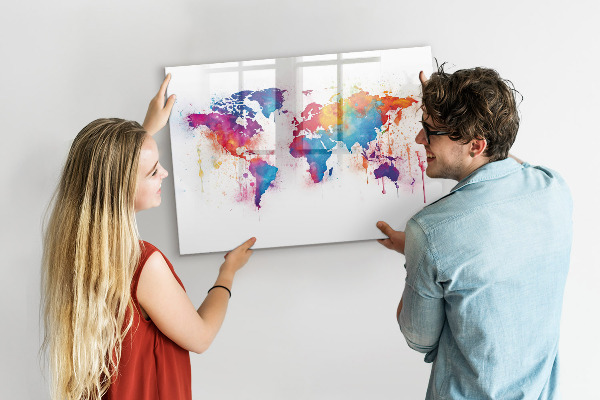 Magnetická psací tabule Barevná mapa světa s fotografiemi