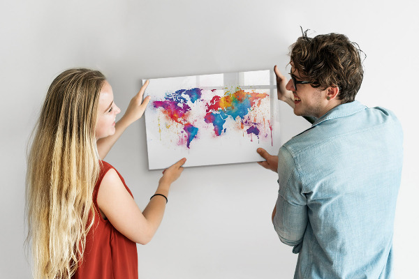 Magnetická psací tabule Barevná mapa světa s fotografiemi