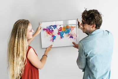 Magnetická psací tabule Barevná mapa světa s fotografiemi