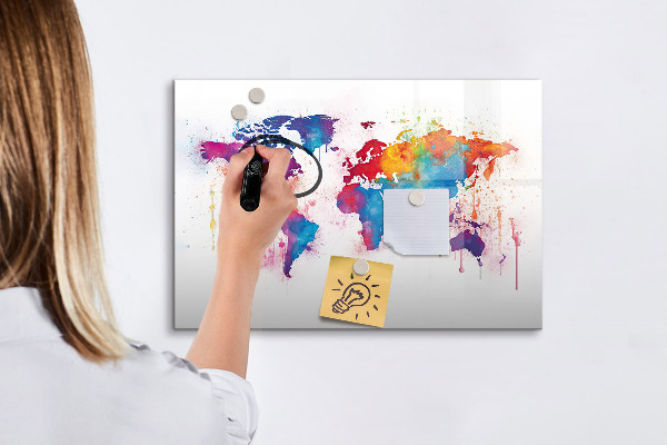 Magnetická psací tabule Barevná mapa světa s fotografiemi