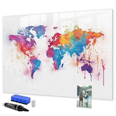Magnetická psací tabule Barevná mapa světa s fotografiemi