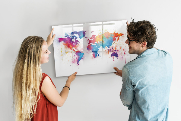 Magnetická psací tabule Barevná mapa světa s fotografiemi