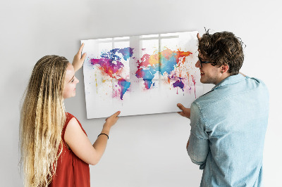 Magnetická psací tabule Barevná mapa světa s fotografiemi