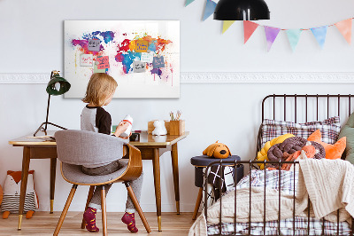Magnetická psací tabule Barevná mapa světa s fotografiemi