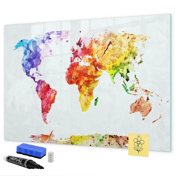 Magnetická psací tabule Barevná mapa světa s fotografiemi