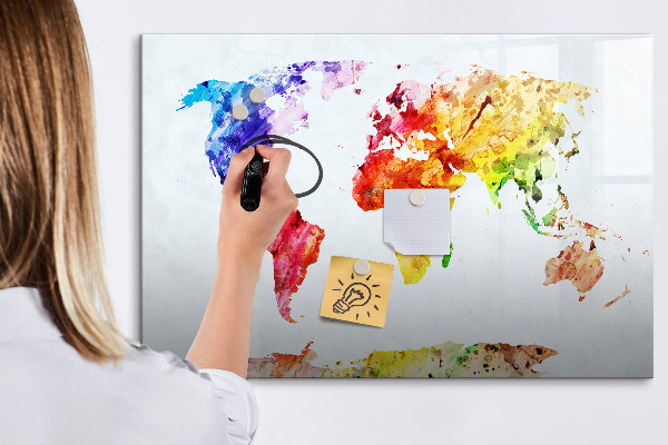 Magnetická psací tabule Barevná mapa světa s fotografiemi