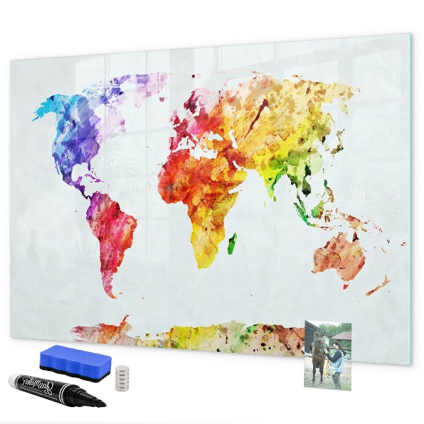 Magnetická psací tabule Barevná mapa světa s fotografiemi