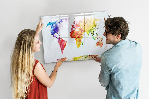 Magnetická psací tabule Barevná mapa světa s fotografiemi