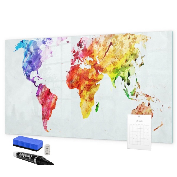 Magnetická psací tabule Barevná mapa světa s fotografiemi