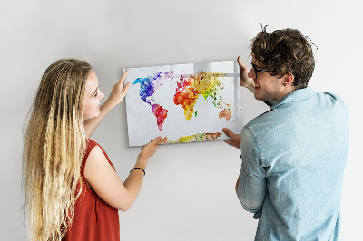 Magnetická psací tabule Barevná mapa světa s fotografiemi