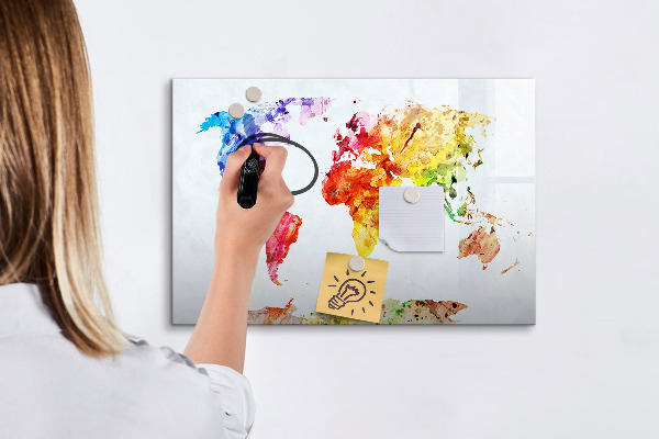 Magnetická psací tabule Barevná mapa světa s fotografiemi
