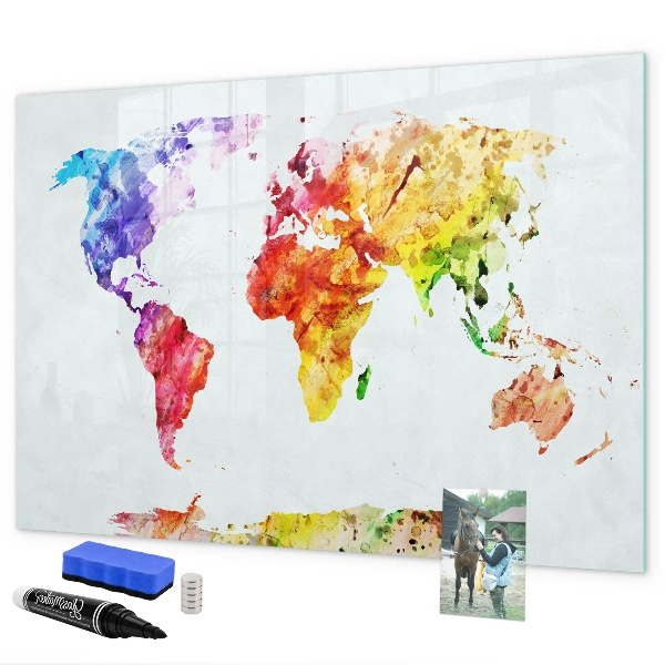 Magnetická psací tabule Barevná mapa světa s fotografiemi