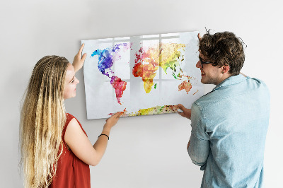 Magnetická psací tabule Barevná mapa světa s fotografiemi