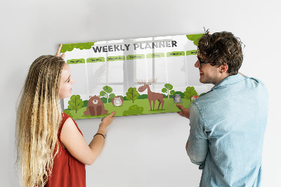 Popisovatelná magnetická tabule Týdenní diář s lesní tematikou