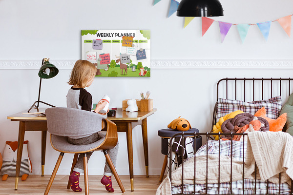 Popisovatelná magnetická tabule Týdenní diář s lesní tematikou