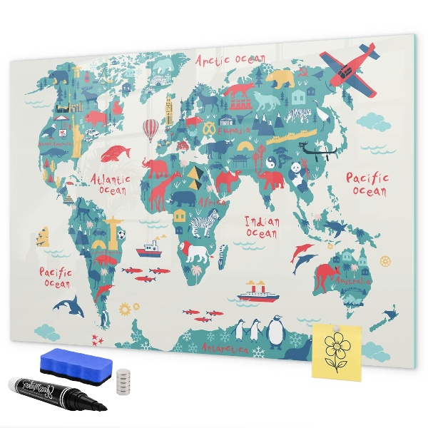 Magnetická psací tabule Interaktivní mapa světa s magnety
