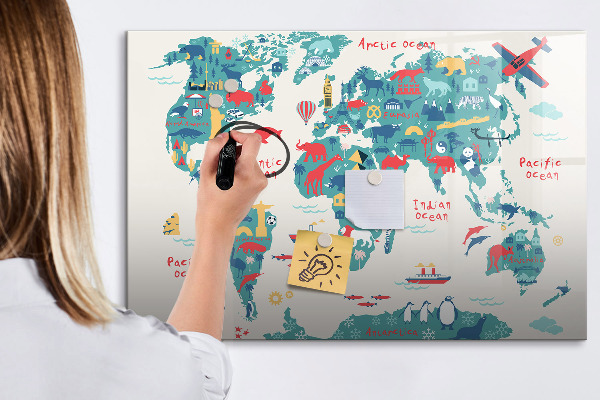Magnetická psací tabule Interaktivní mapa světa s magnety