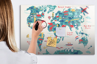 Magnetická psací tabule Interaktivní mapa světa s magnety