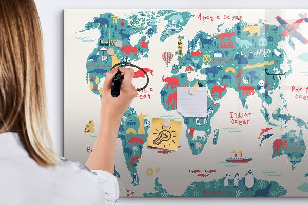 Magnetická psací tabule Interaktivní mapa světa s magnety