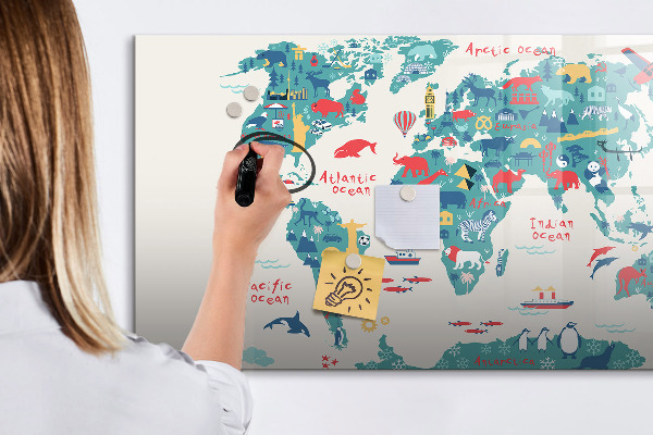 Magnetická psací tabule Interaktivní mapa světa s magnety