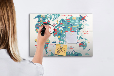 Magnetická psací tabule Interaktivní mapa světa s magnety