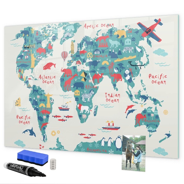 Magnetická psací tabule Interaktivní mapa světa s magnety