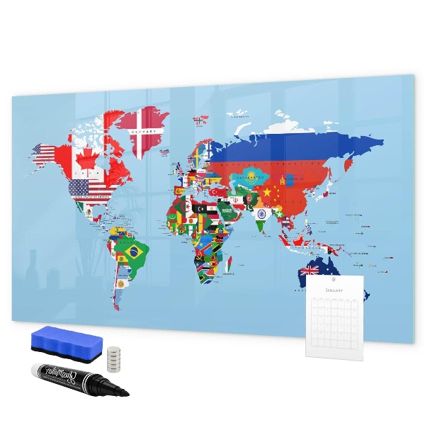 Popisovatelná magnetická tabule Mapa světa s místy a vzpomínkami