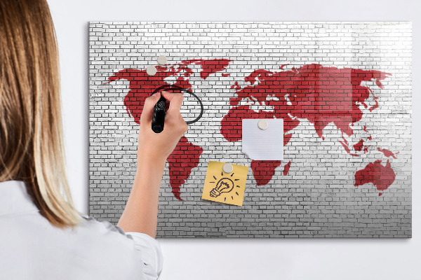 Magnetická psací tabule Mapa světa s místy, kde se daly pořídit fotografie