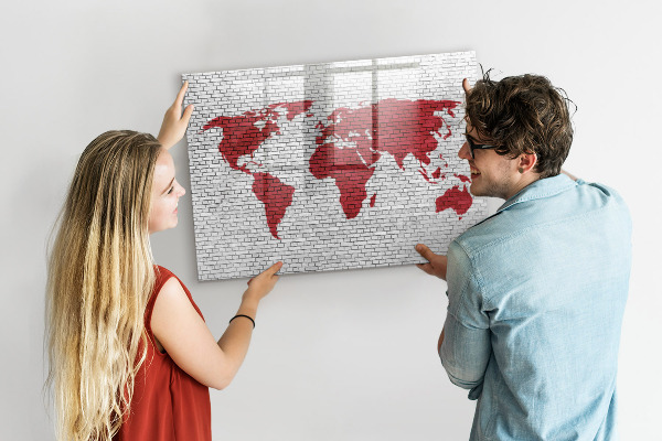 Magnetická psací tabule Mapa světa s místy, kde se daly pořídit fotografie