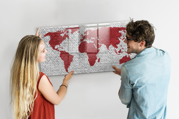 Magnetická psací tabule Mapa světa s místy, kde se daly pořídit fotografie