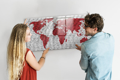 Magnetická psací tabule Mapa světa s místy, kde se daly pořídit fotografie