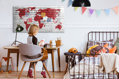 Magnetická psací tabule Mapa světa s místy, kde se daly pořídit fotografie