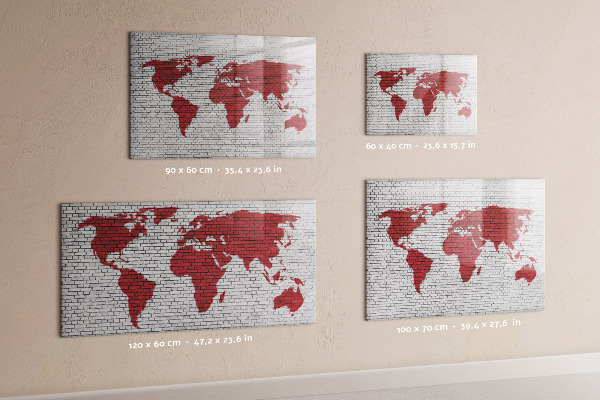 Magnetická psací tabule Mapa světa s místy, kde se daly pořídit fotografie