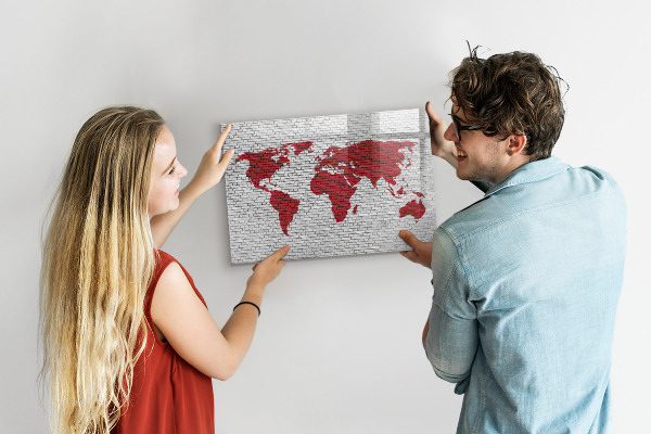 Magnetická psací tabule Mapa světa s místy, kde se daly pořídit fotografie