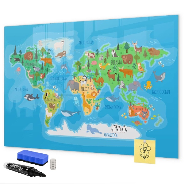 Popisovatelná magnetická tabule Barevná mapa světa s magnety