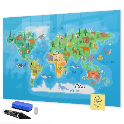 Popisovatelná magnetická tabule Barevná mapa světa s magnety