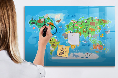 Popisovatelná magnetická tabule Barevná mapa světa s magnety