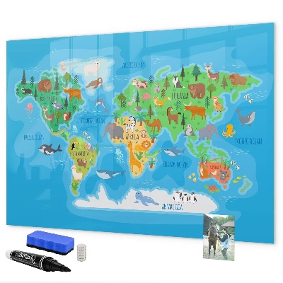Popisovatelná magnetická tabule Barevná mapa světa s magnety