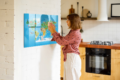 Popisovatelná magnetická tabule Barevná mapa světa s magnety