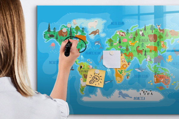 Popisovatelná magnetická tabule Barevná mapa světa s magnety