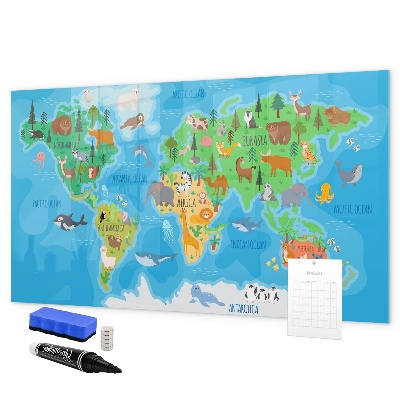 Popisovatelná magnetická tabule Barevná mapa světa s magnety