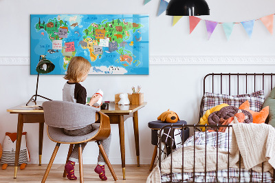 Popisovatelná magnetická tabule Barevná mapa světa s magnety