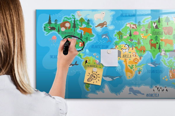Popisovatelná magnetická tabule Barevná mapa světa s magnety