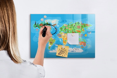 Popisovatelná magnetická tabule Barevná mapa světa s magnety