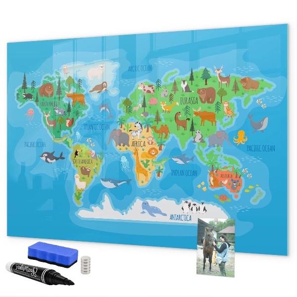 Popisovatelná magnetická tabule Barevná mapa světa s magnety
