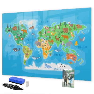Popisovatelná magnetická tabule Barevná mapa světa s magnety