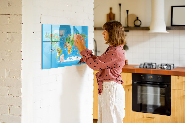 Popisovatelná magnetická tabule Barevná mapa světa s magnety