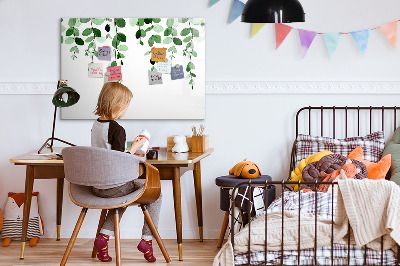 Popisovatelná magnetická tabule Zelené listy a fotografie na zdi