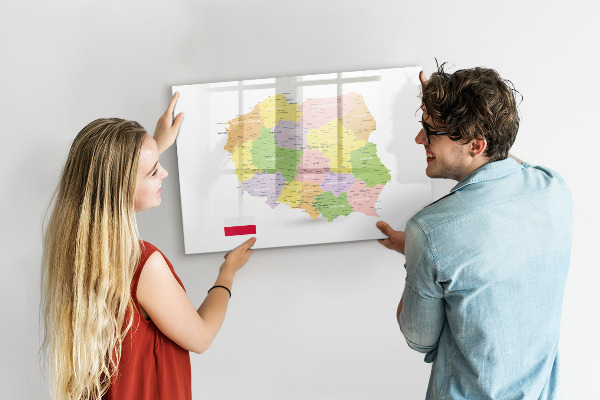 Popisovatelná magnetická tabule Interaktivní mapa Polska pro personalizaci