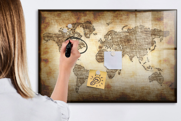Magnetická psací tabule Mapa světa s místy, kde se daly pořídit fotografie